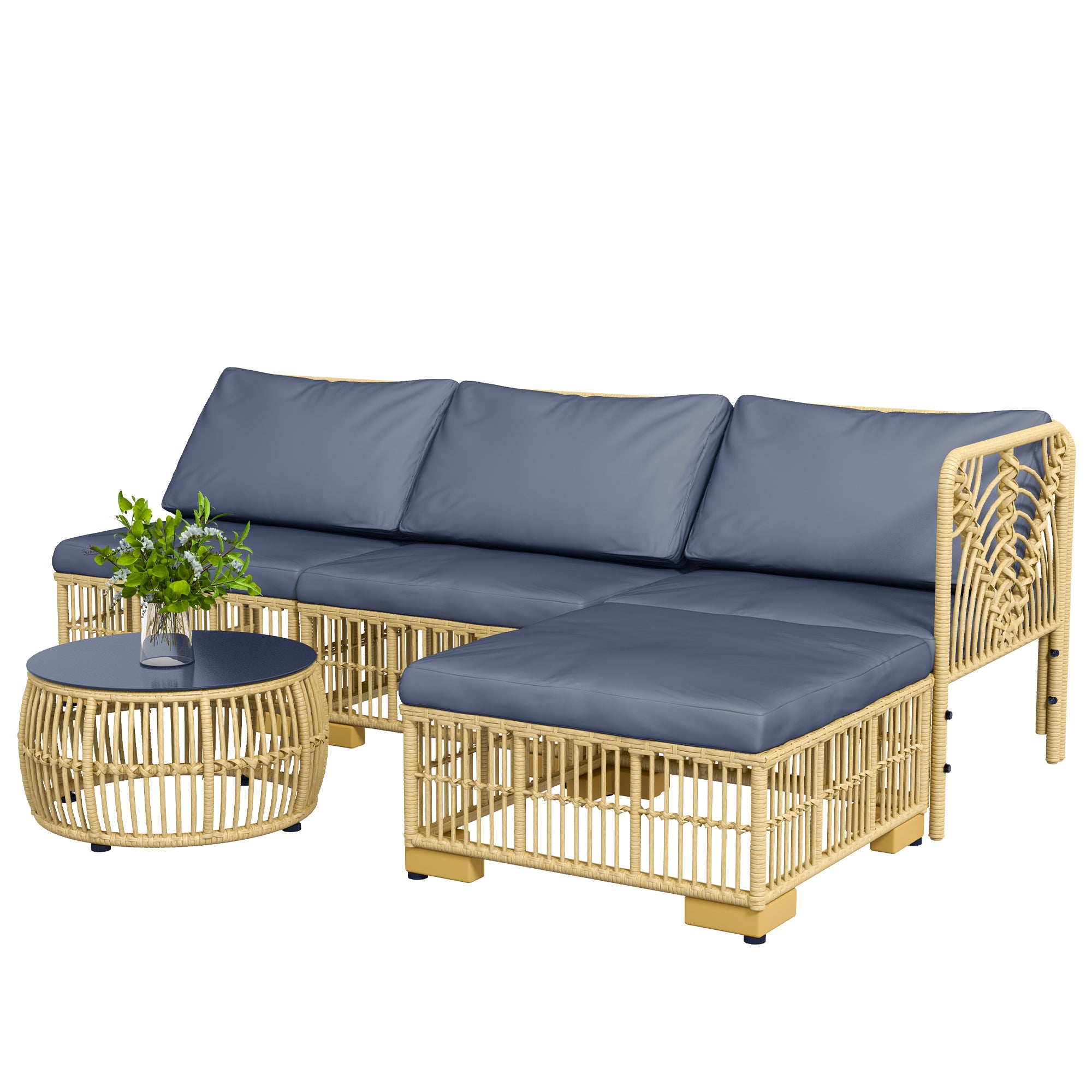 foto del prodotto set da giardino con divano modulabile cuscini e tavolino da caff grigio