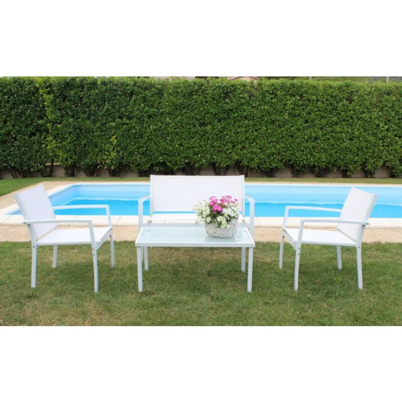 foto del prodotto set da giardino con struttura in ferro e textilene colore bianco gaeta