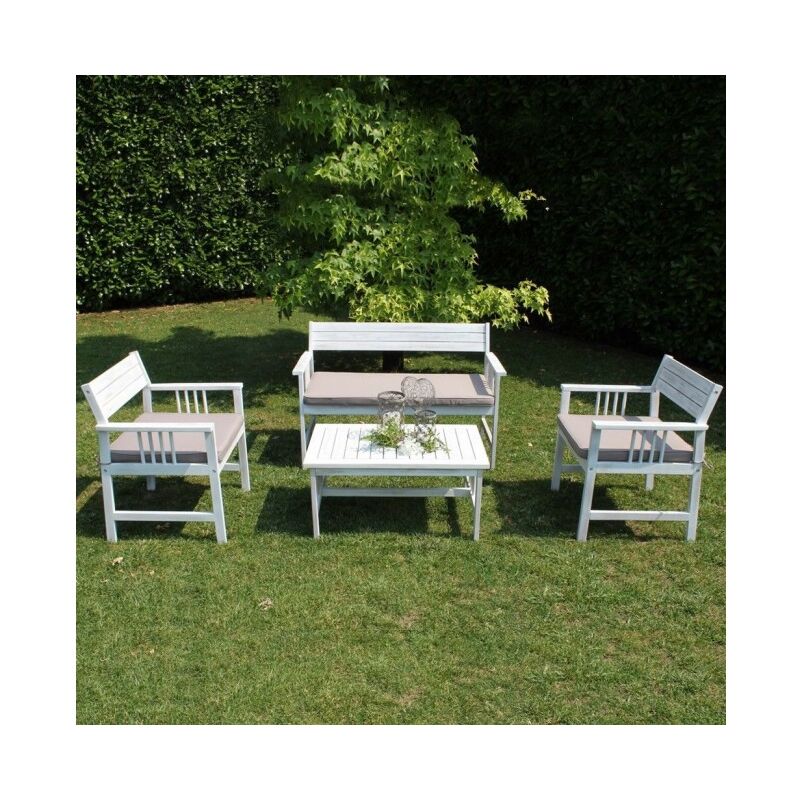 foto del prodotto set da giardino con struttura in legno di acacia verniciato bianco teano