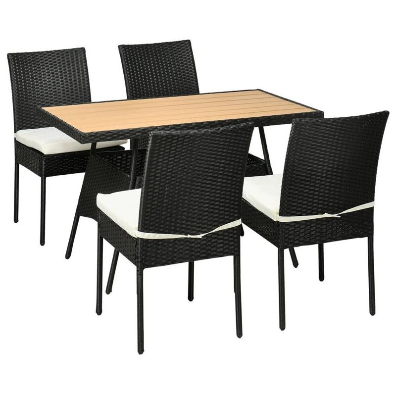 foto del prodotto set da giardino con tavolo e 4 sedie da esterno in acciaio e rattan pe nero