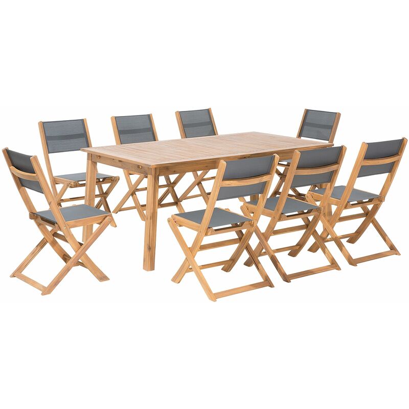 foto del prodotto set da giardino con tavolo in legno di acacia chiaro e 8 sedie cesana