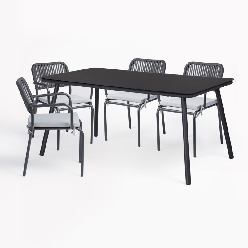 foto del prodotto set da giardino con tavolo rettangolare 160x90 cm e 4 sedie impilabili in alluminio arhiza sklum