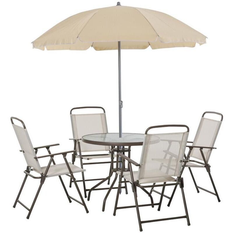 foto del prodotto set da giardino con tavolo.sedie e ombrellone in colore crema