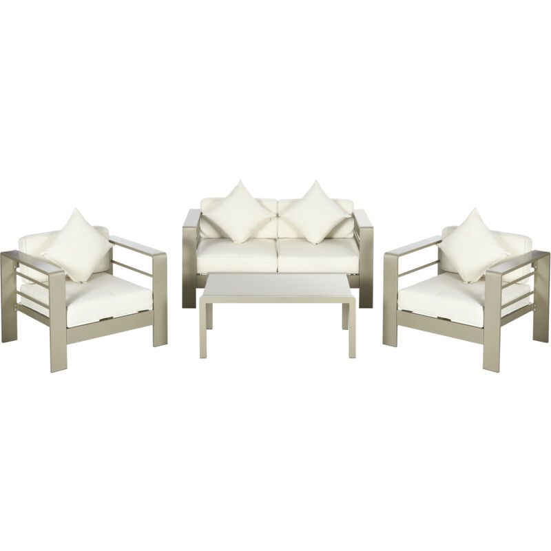 foto del prodotto set da giardino cuscini sfoderabili tavolino divanetto 2 poltrone, oro outsunny