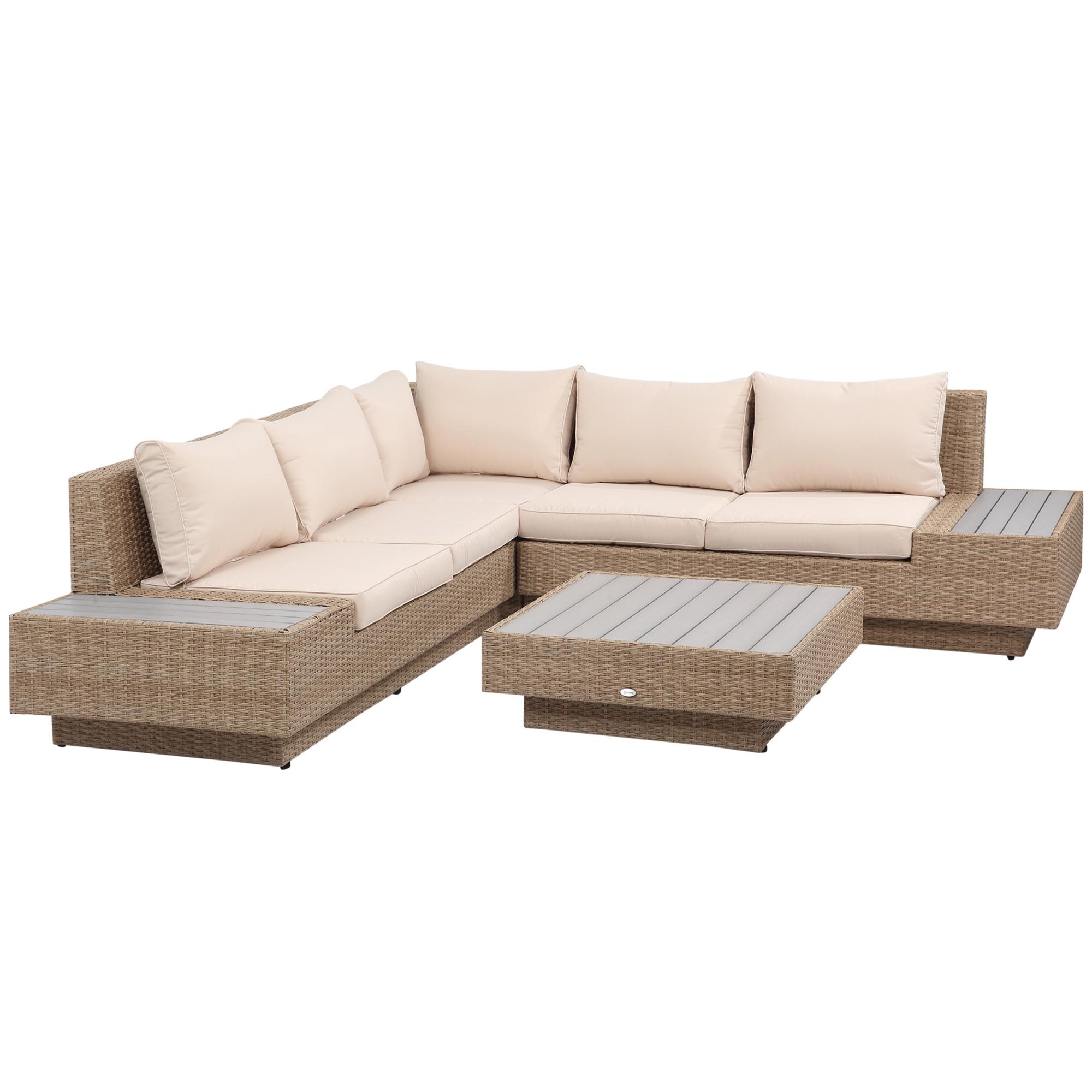foto del prodotto set da giardino divano angolare e tavolino in rattan marrone chiaro