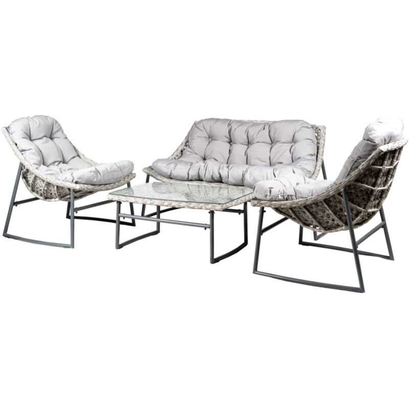 foto del prodotto set da giardino eurogarden las vegas in metallo e pe rattan grigio con cuscini 4 sedute e tavolino
