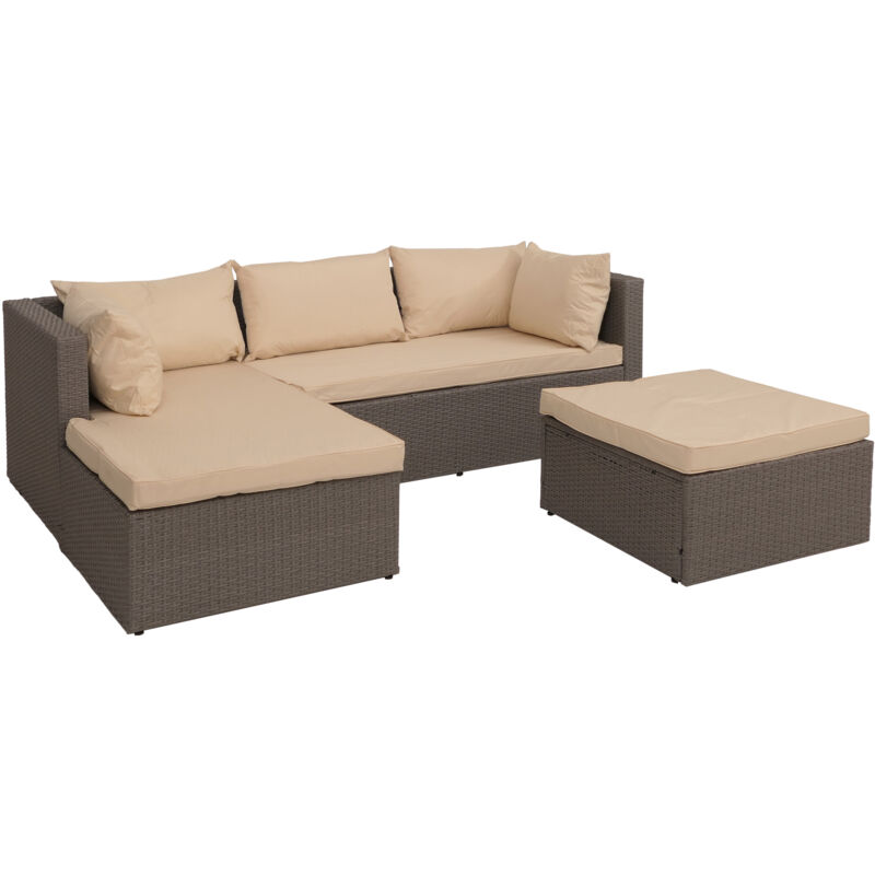 foto del prodotto set da giardino hhg 562, salottino terrazza lounge, polyrattan stoffa tessuto 180g m , grigio cuscini beige