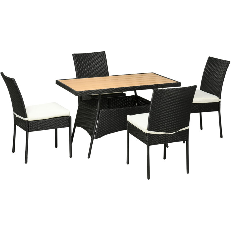 foto del prodotto set da giardino in acciaio e rattan pe con tavolo e 4 sedie nero outsunny