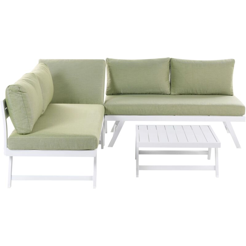 foto del prodotto set da giardino in alluminio 5 posti 2 divani verde e bianco e tavolo coccorino