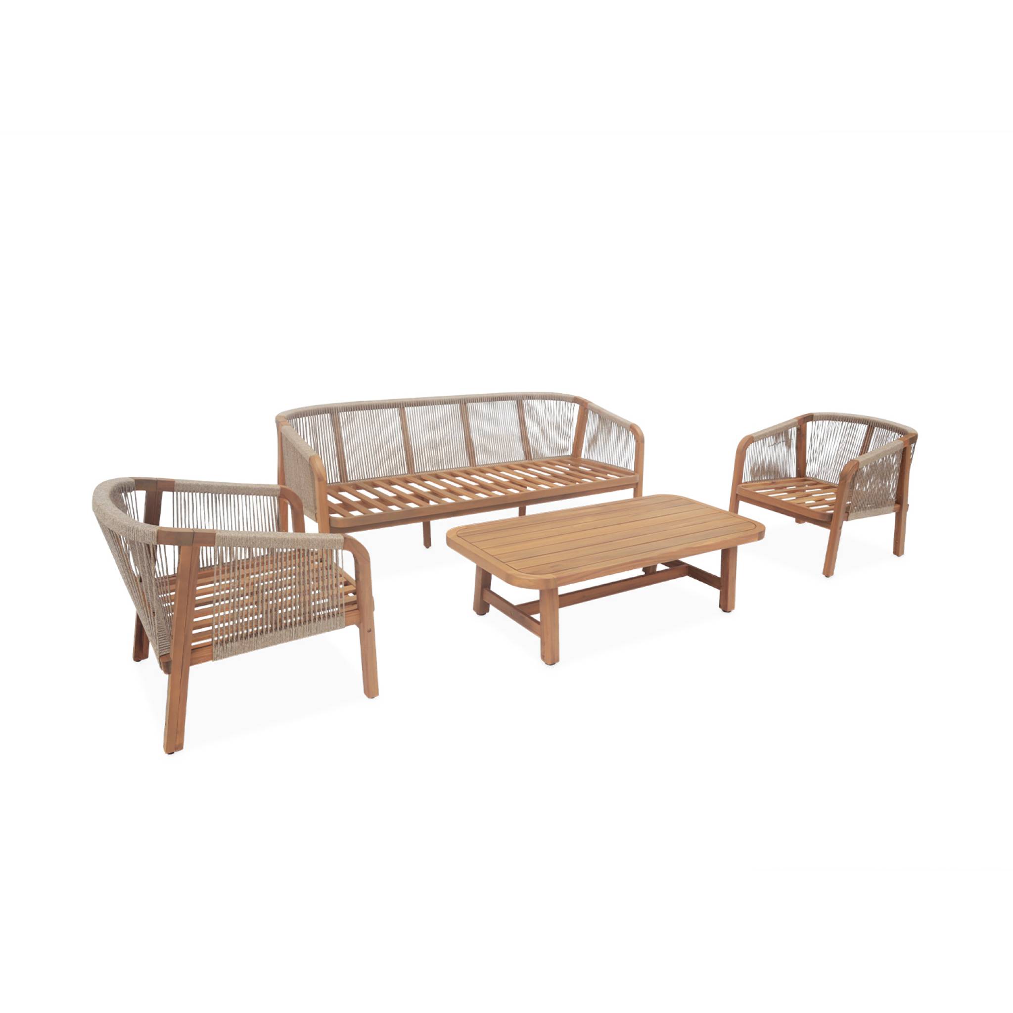 foto del prodotto set da giardino in legno e corda 5 posti, beige