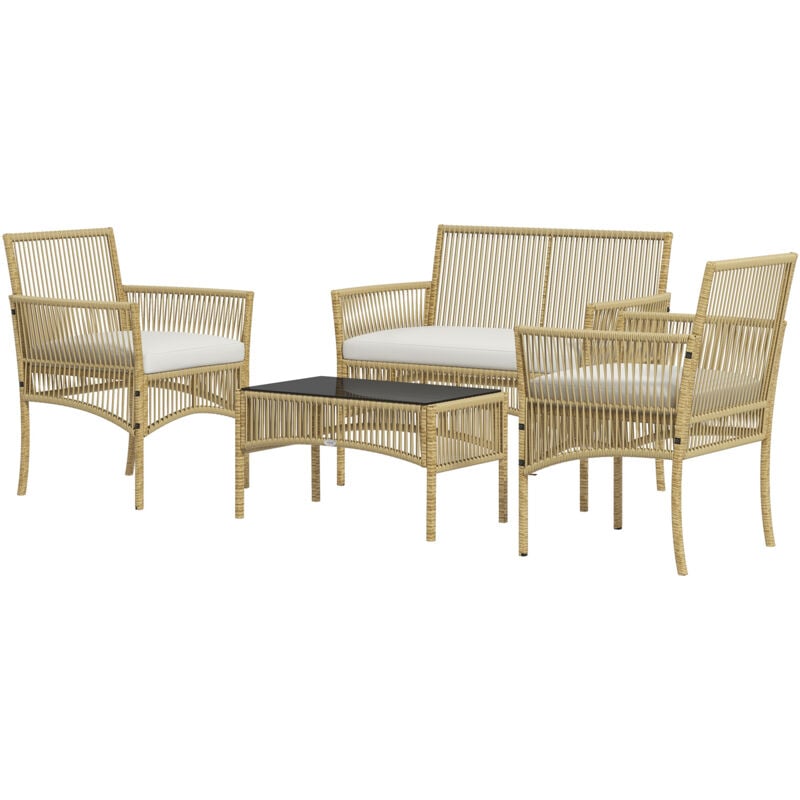 foto del prodotto set da giardino in rattan con 2 poltrone, divano e tavolino naturale outsunny