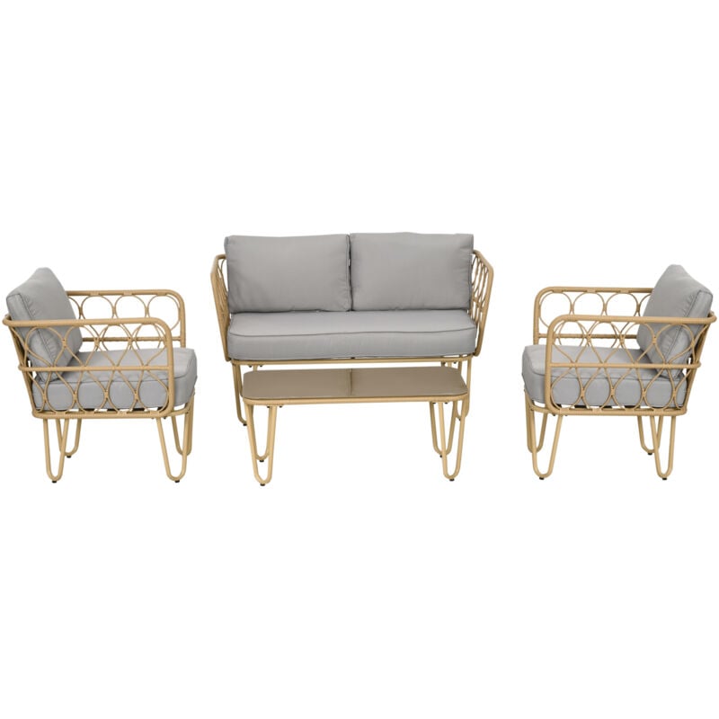 foto del prodotto set da giardino in rattan con divanetto, tavolo e 2 poltrone stile boho outsunny
