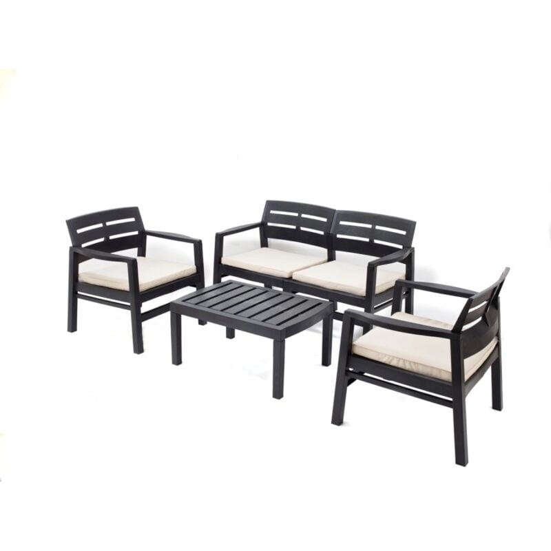 foto del prodotto set da giardino java in polipropilene con cuscini antracite 4 sedute e tavolino