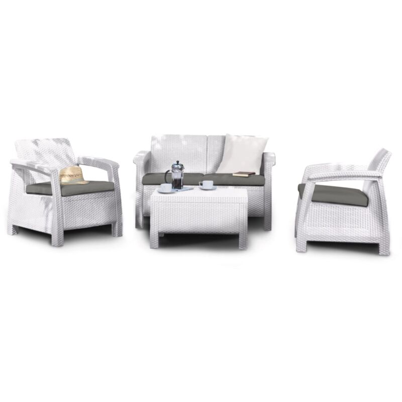 foto del prodotto set da giardino keter corfu lounge in polipropilene bianco 4 sedute e tavolino