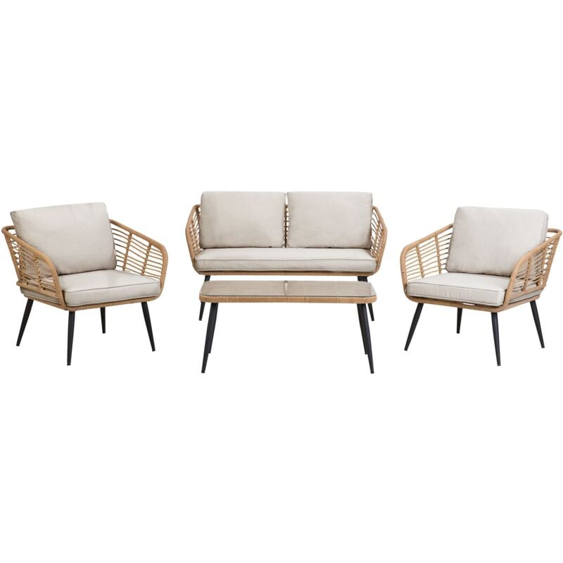foto del prodotto set da giardino polyrattan divano sedie con cuscini grigio e tavolino corinth ii