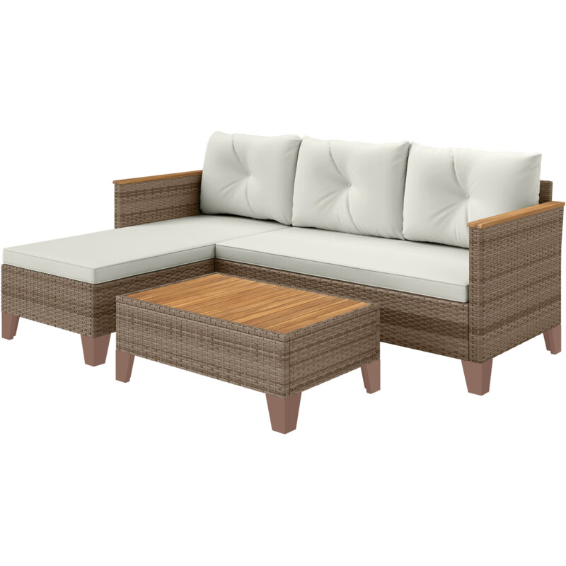 foto del prodotto set da giardino rattan con divanetto, chaise longue e tavolino crema outsunny