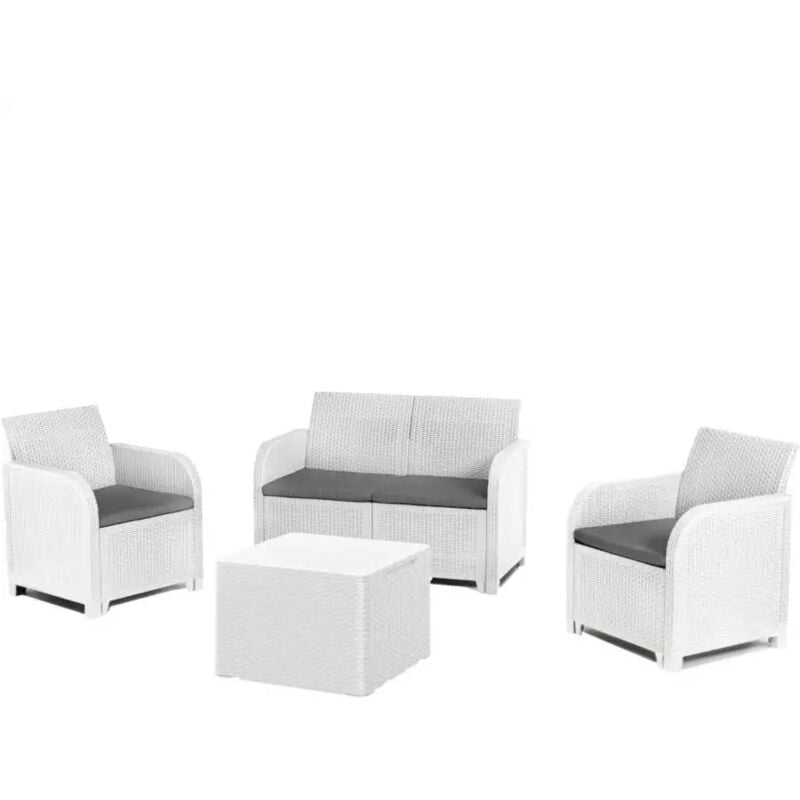 foto del prodotto set da giardino rosalie lounge con due poltrone, divano 2 posti e tavolino colore bianco keter