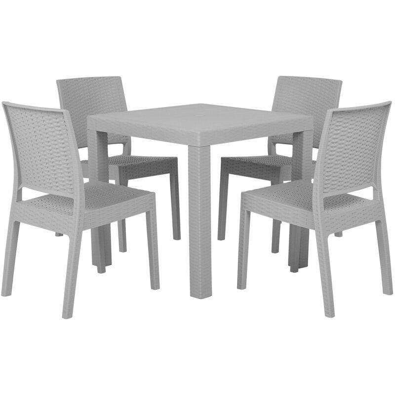 foto del prodotto set da giardino tavolo quadrato e 4 sedie rattan grigio chiaro 80 x 80 cm fossano