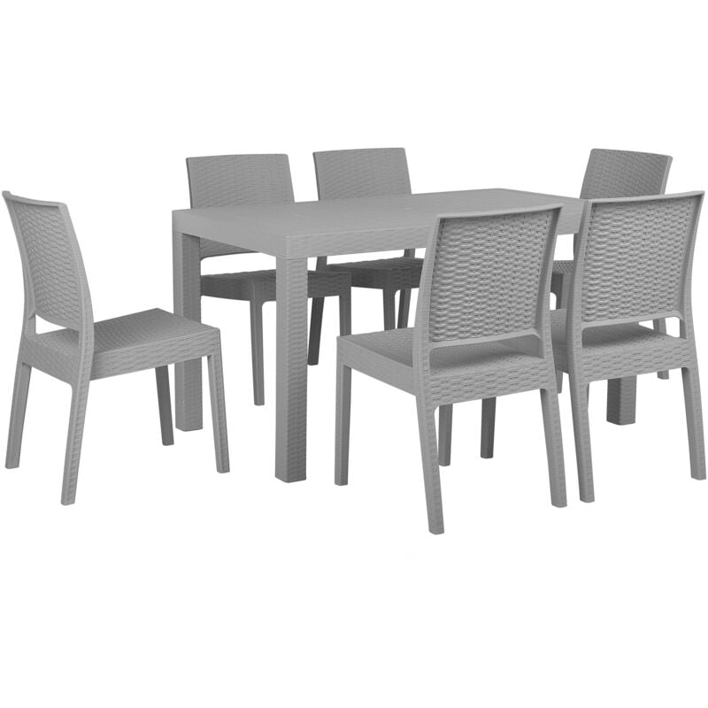 foto del prodotto set da giardino tavolo quadrato e 6 sedie rattan grigio chiaro 80 x 80 cm fossano