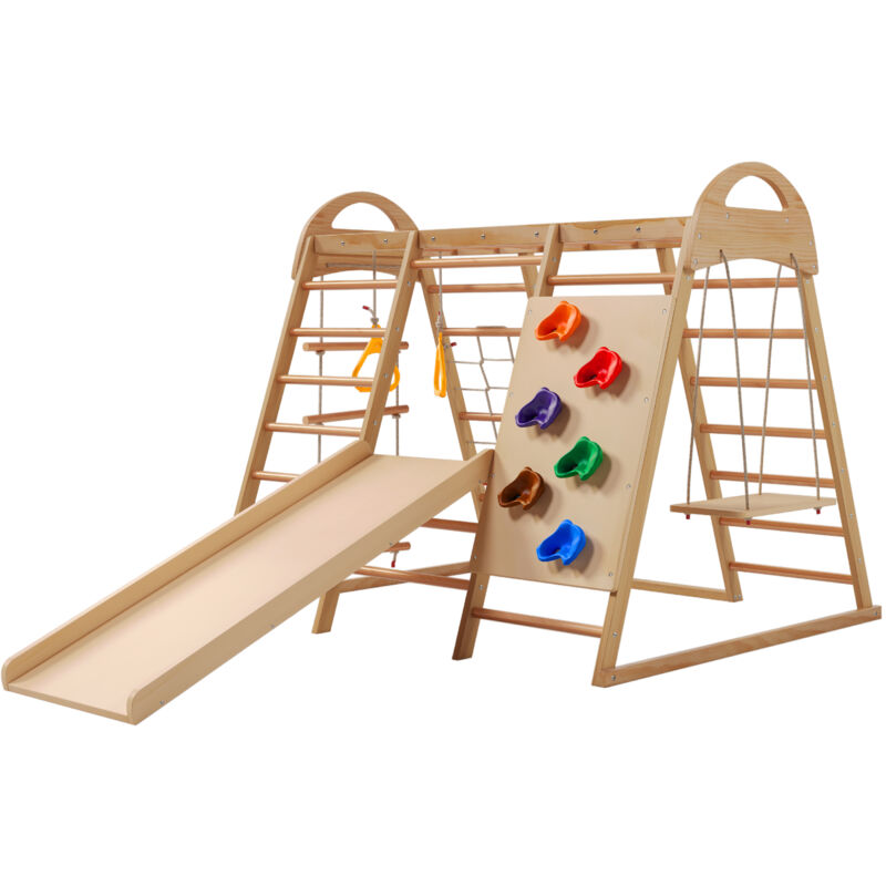 foto del prodotto set da gioco per bambini 7 in 1, altalena, scala da arrampicata, scivolo, rete da arrampicata, pietra da arrampicata in plastica