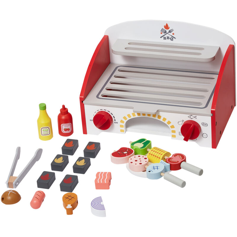 foto del prodotto set da gioco per barbecue 26 pezzi,set da gioco con griglia in legno con fuoco realistico al carbonio,accessorio da cucina in legno per cibo
