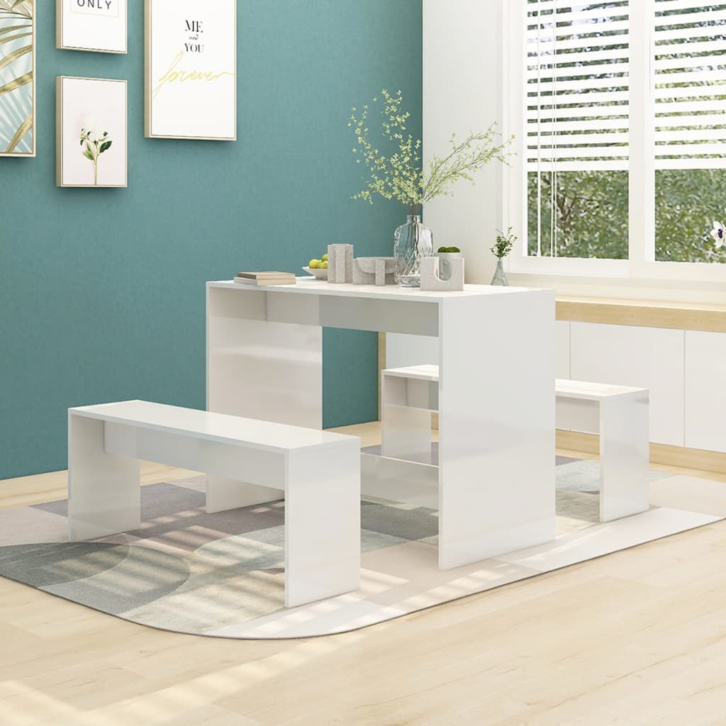 foto del prodotto set da pranzo 3 pz bianco lucido in truciolato