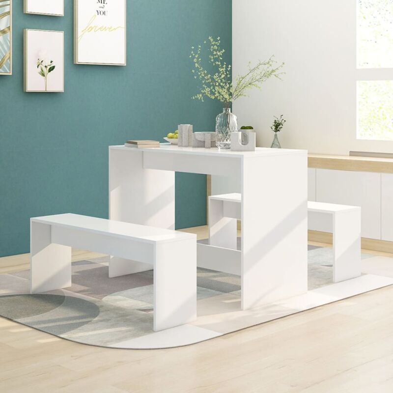foto del prodotto set da pranzo 3 pz set 3 pezzi tavolo set tavolo e sedie bianco in legno multistrato