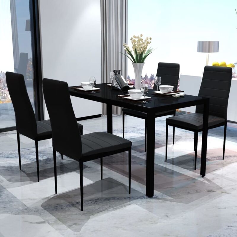 foto del prodotto set da pranzo 5 pz tavolo e sedie in ecopelle set da cucina elegante vari colori colore nero