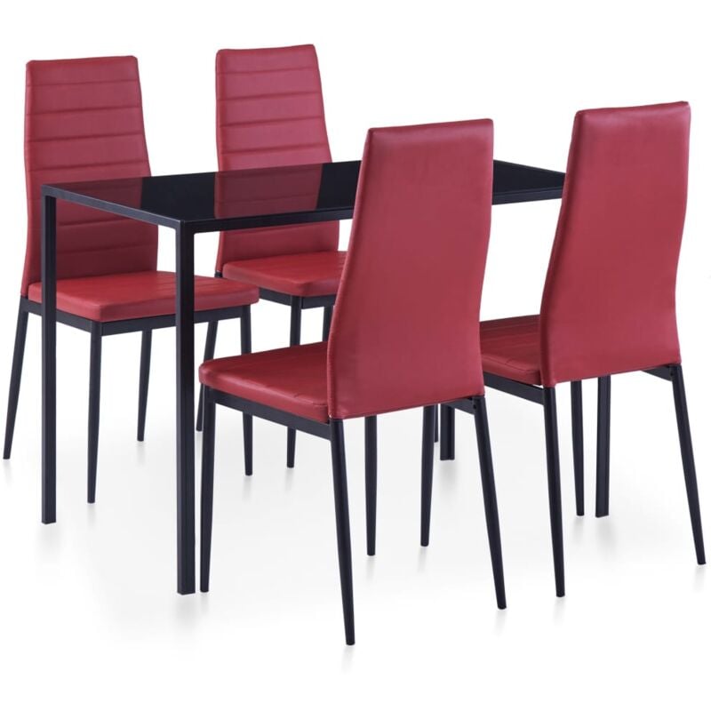 foto del prodotto set da pranzo 5 pz tavolo e sedie in ecopelle set da cucina elegante vari colori colore rosso vino