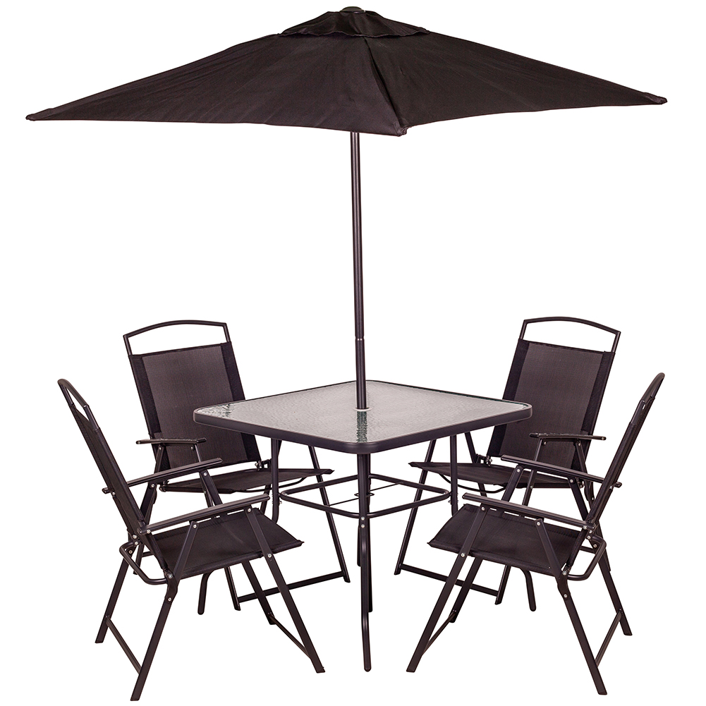 foto del prodotto set da pranzo 6 pezzi per giardino patio con ombrellone 4 sedie pieghevoli grigio