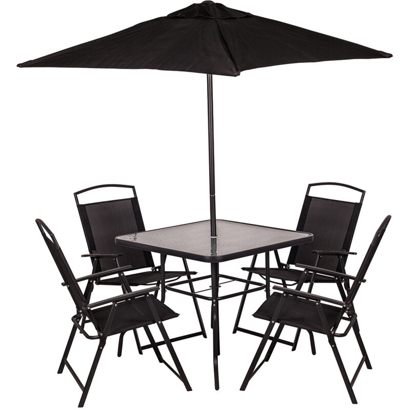 foto del prodotto set da pranzo 6 pezzi per giardino patio con ombrellone 4 sedie pieghevoli nero
