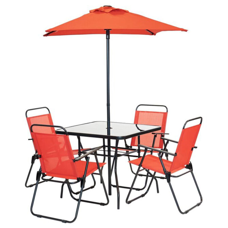 foto del prodotto set da pranzo 6 pezzi per giardino patio con ombrellone 4 sedie pieghevoli rosso