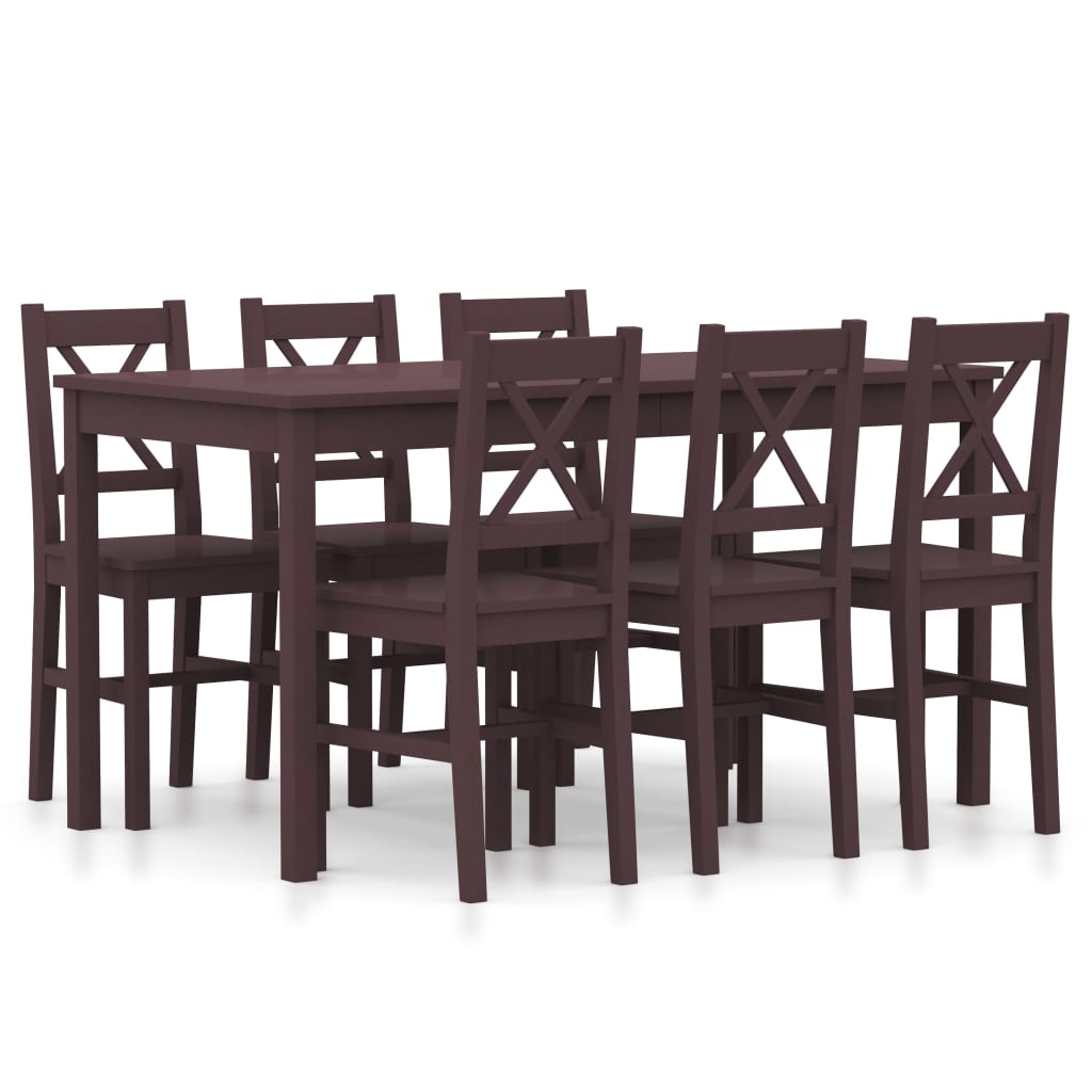 foto del prodotto set da pranzo 7 pz in legno di pino marrone scuro cod mxl 16046