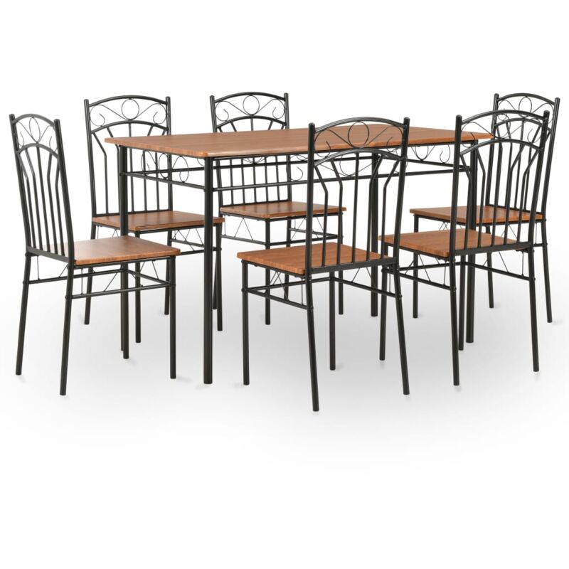 foto del prodotto set da pranzo 7 pz in mdf e acciaio marrone vidaxl