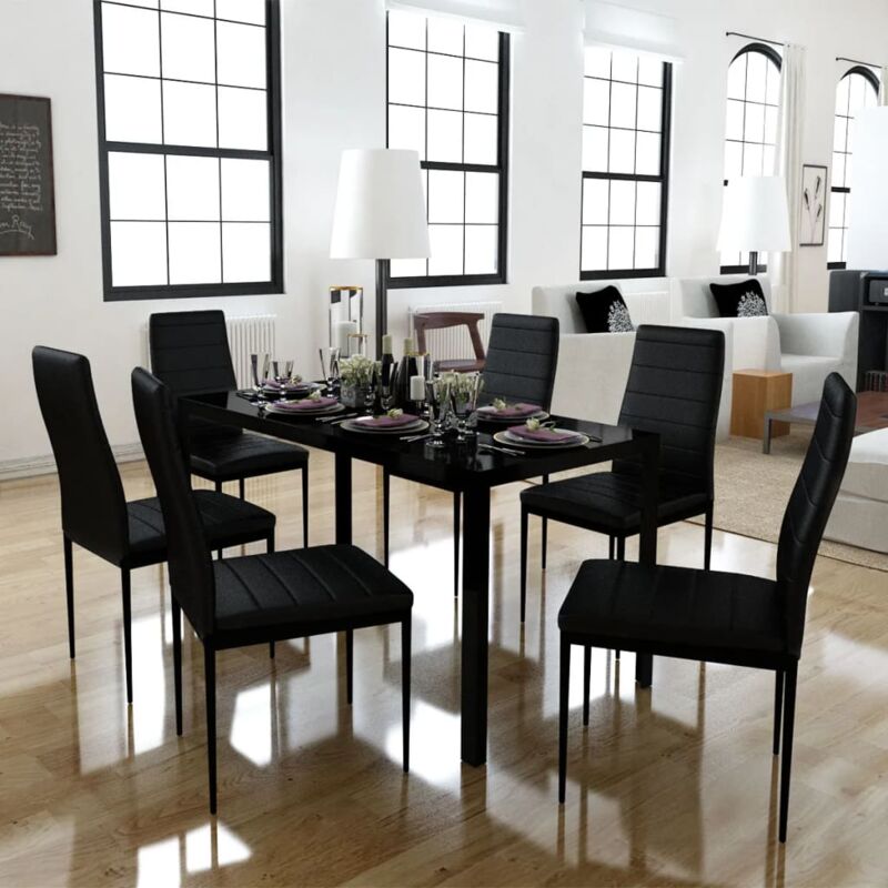 foto del prodotto set da pranzo 7 pz tavolo e sedie in ecopelle set da cucina elegante vari colori colore nero