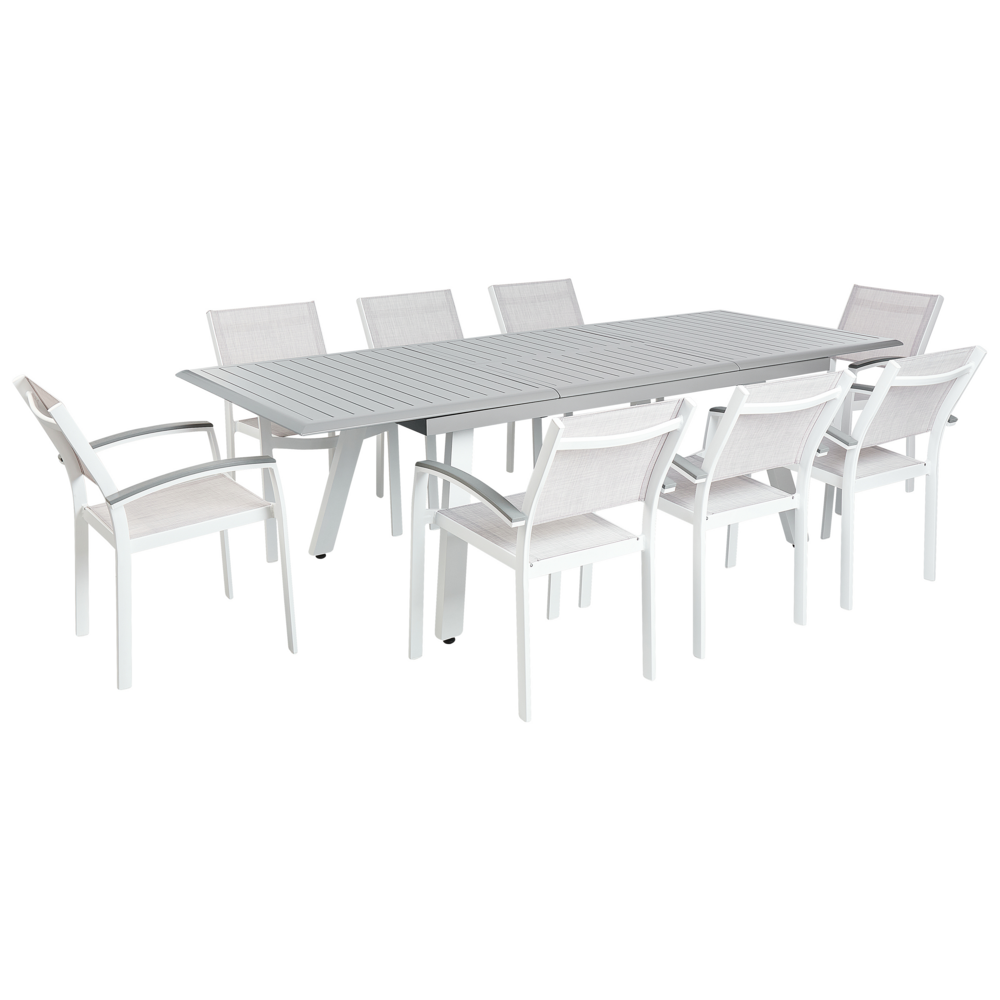 foto del prodotto set da pranzo 8 posti bianco con tavolo grigio 6 sedie giardino patio terrazza