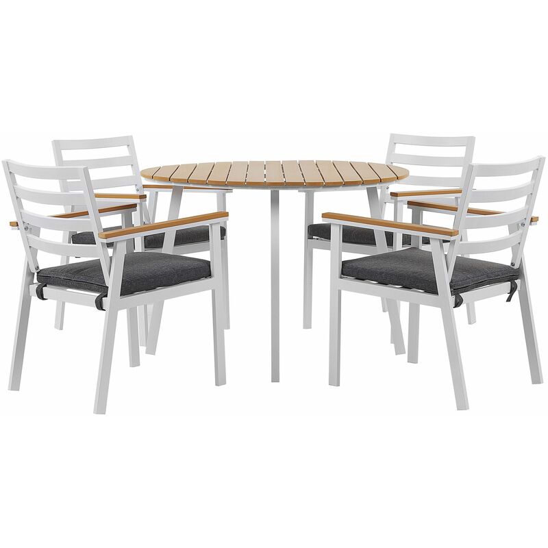 foto del prodotto set da pranzo all aperto tavolo rotondo e 4 sedie in alluminio bianco cavoli