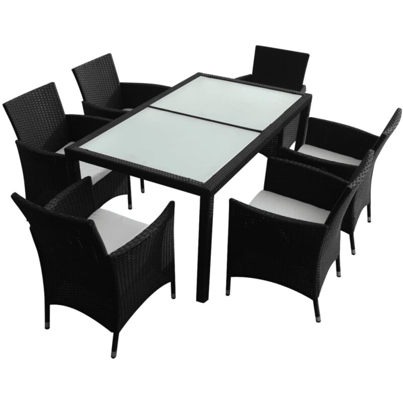 foto del prodotto set da pranzo con mobili da giardino da 7 pezzi con cuscini in resina intrecciata nera