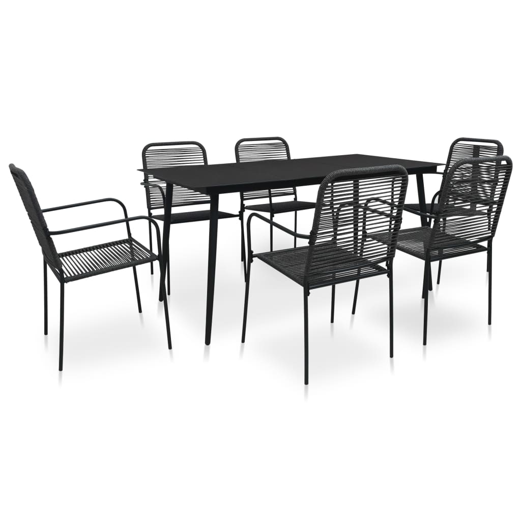 foto del prodotto set da pranzo da esterni 7 pz in corda di cotone e acciaio nero cod mxl 34569
