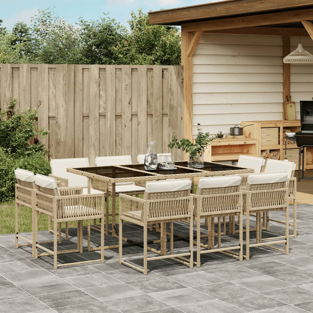 foto del prodotto set da pranzo da giardino 11 pz con cuscini beige in polyrattan