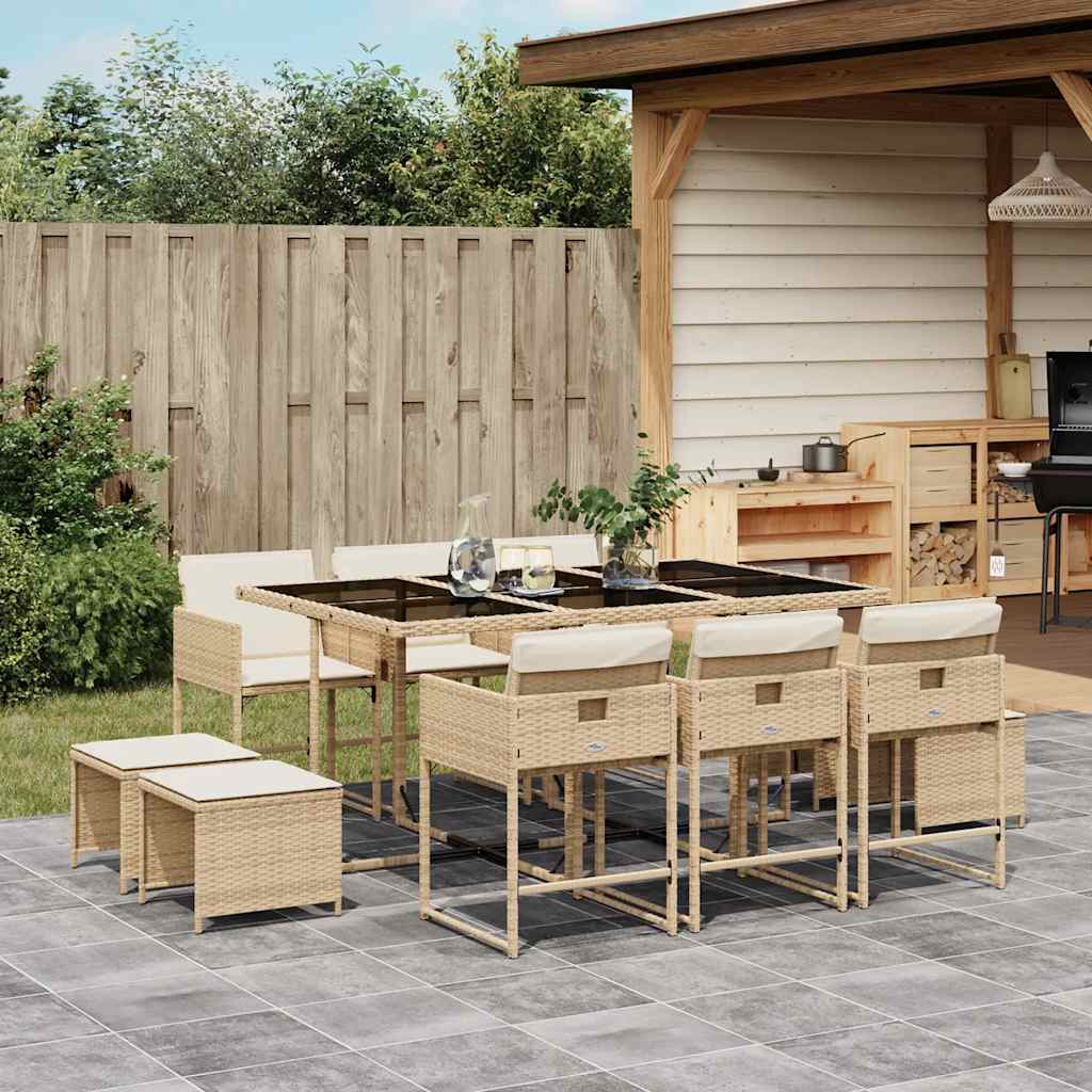 foto del prodotto set da pranzo da giardino 11 pz con cuscini beige in polyrattan
