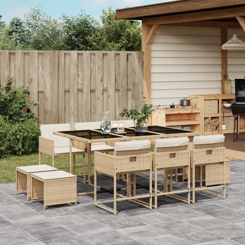 foto del prodotto set da pranzo da giardino 11 pz con cuscini beige in polyrattan vidaxl
