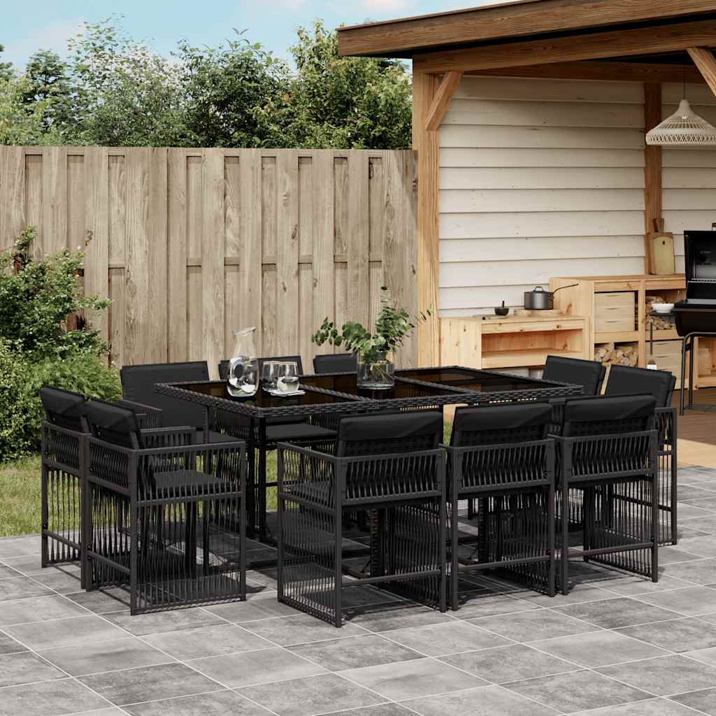 foto del prodotto set da pranzo da giardino 11 pz con cuscini in polyrattan nero