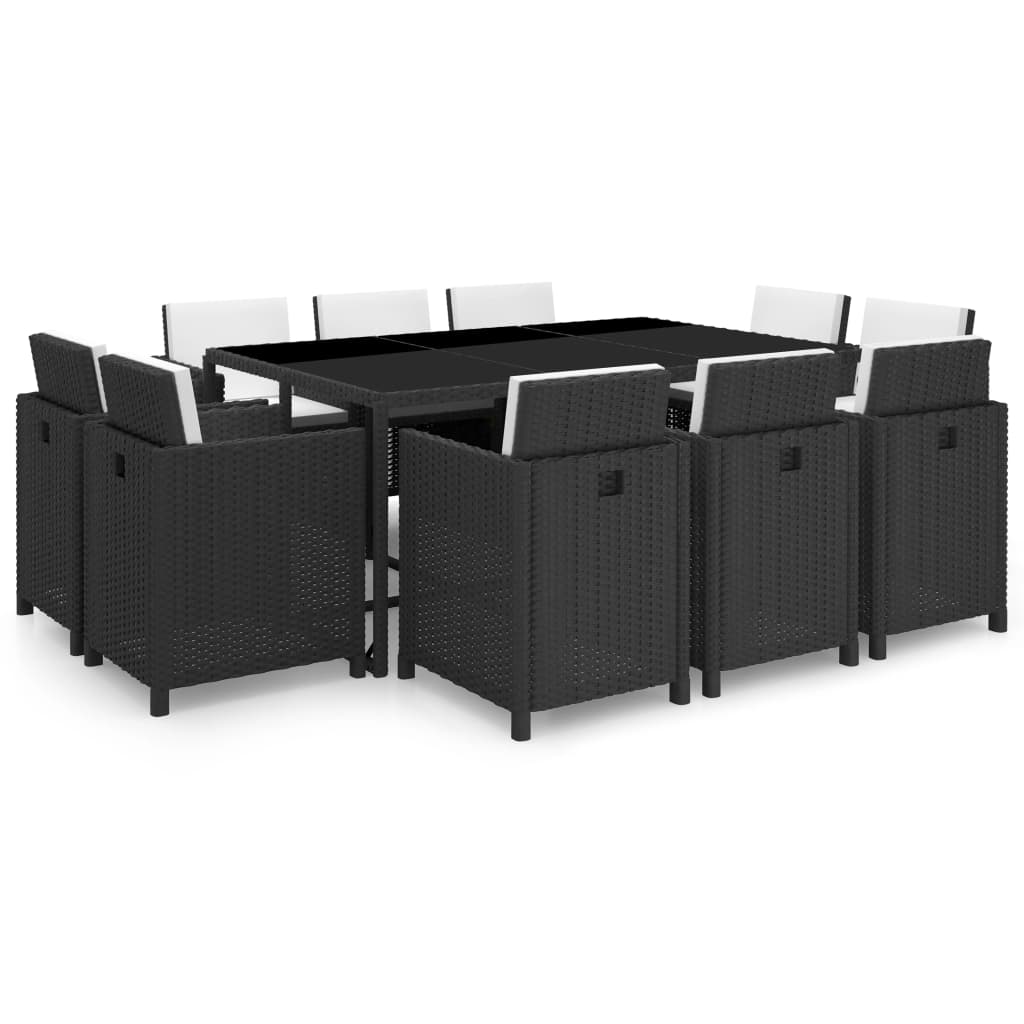 foto del prodotto set da pranzo da giardino 11 pz con cuscini in polyrattan nero cod mxl 42649