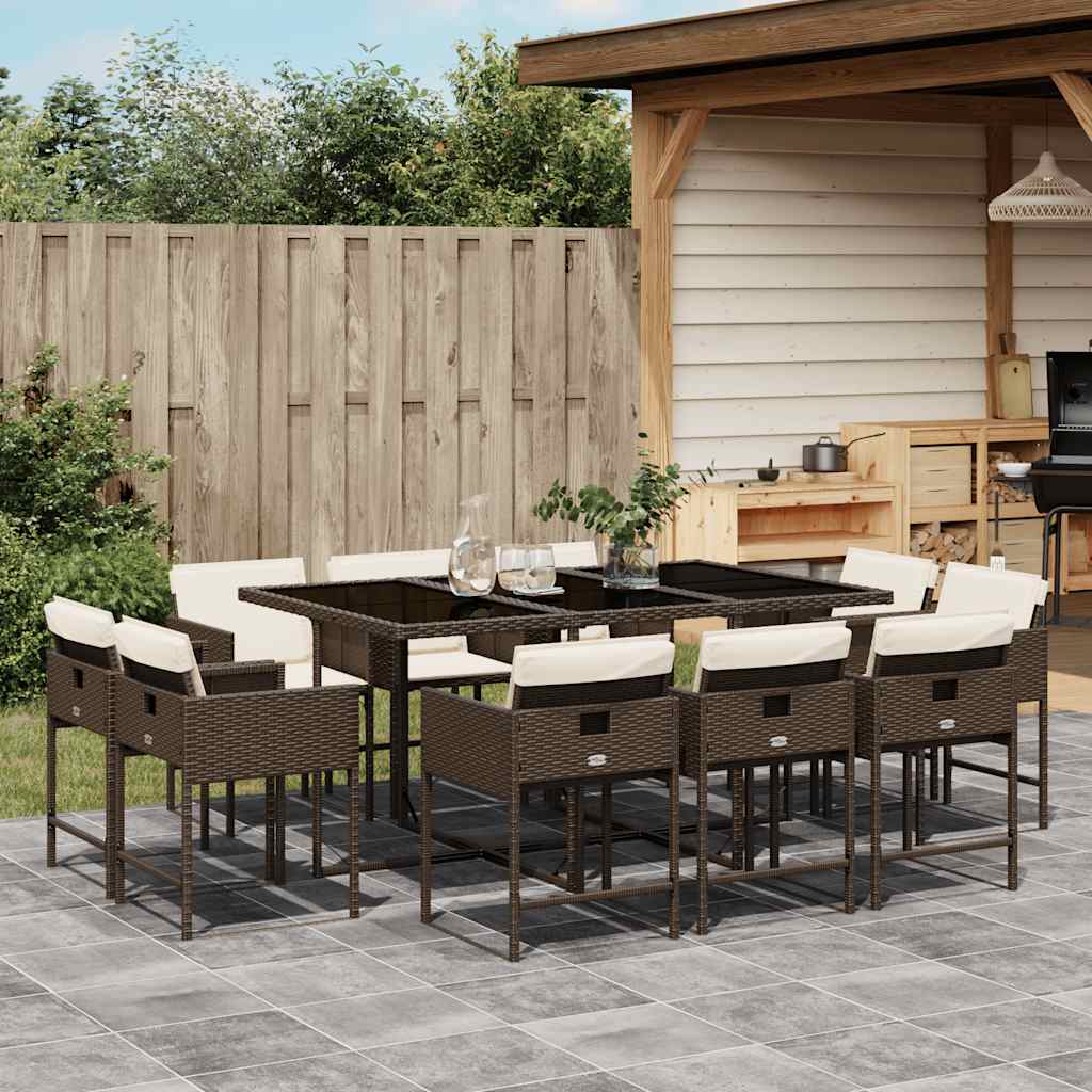foto del prodotto set da pranzo da giardino 11 pz con cuscini polyrattan marrone