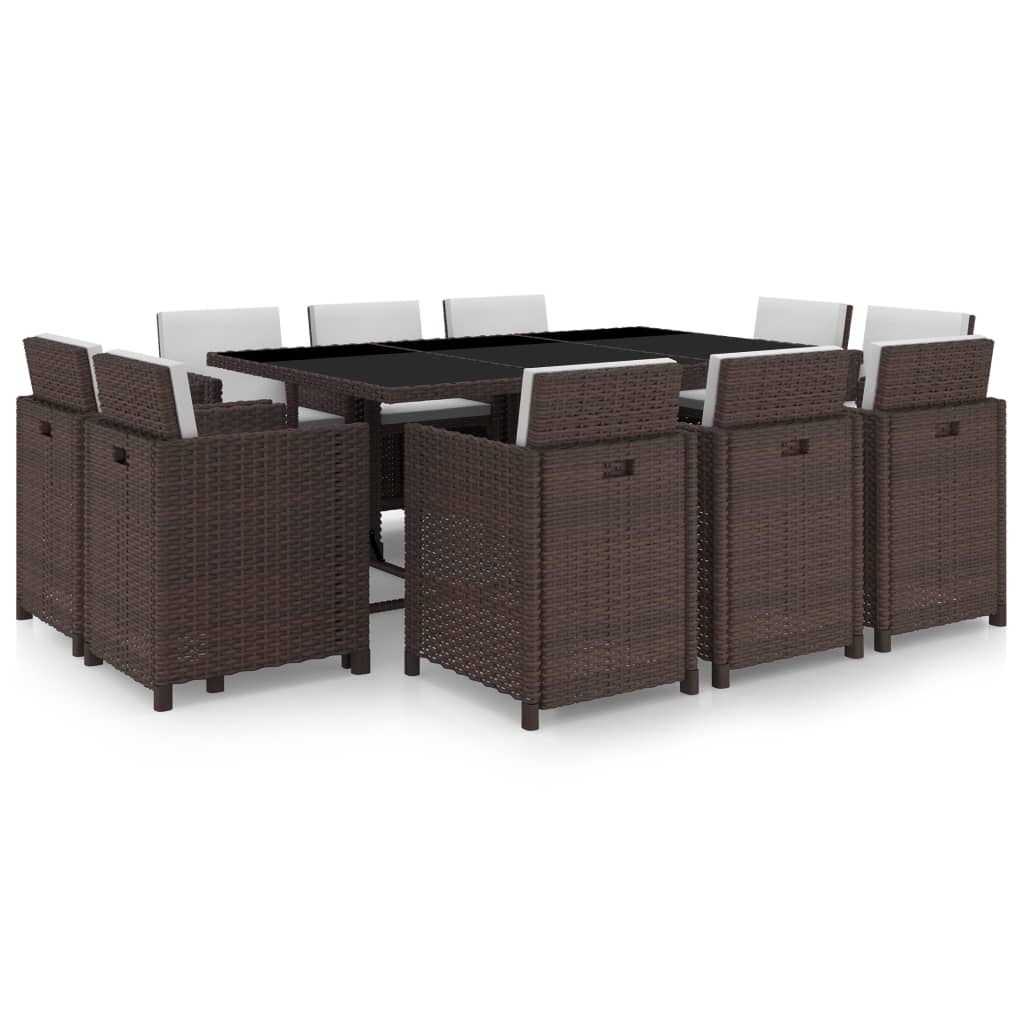 foto del prodotto set da pranzo da giardino 11 pz con cuscini polyrattan marrone cod mxl 36185