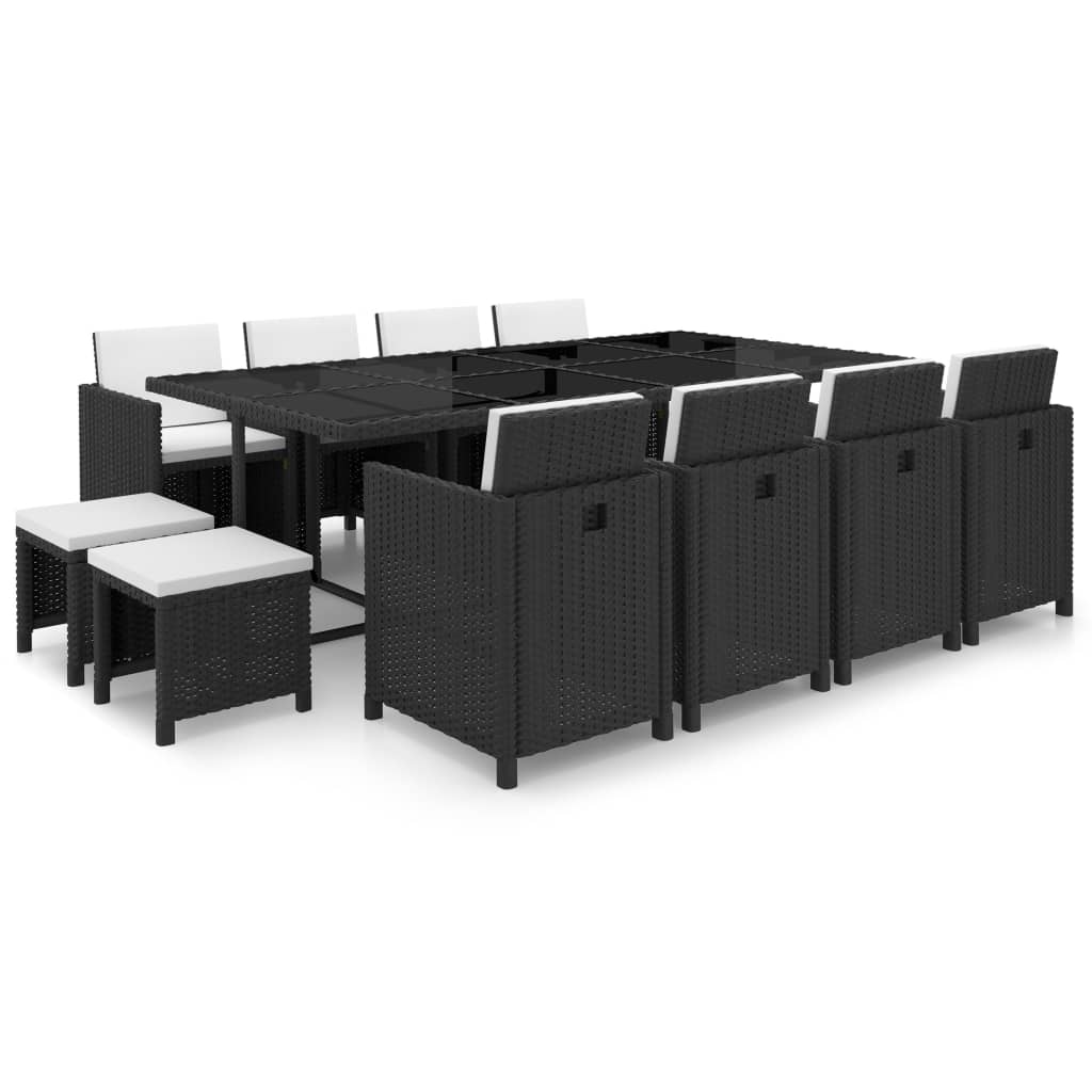 foto del prodotto set da pranzo da giardino 13 pz con cuscini in polyrattan nero cod mxl 42638