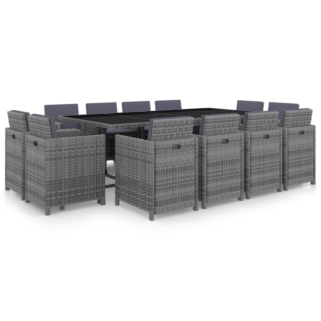 foto del prodotto set da pranzo da giardino 13 pz e cuscini polyrattan antracite cod mxl 35361