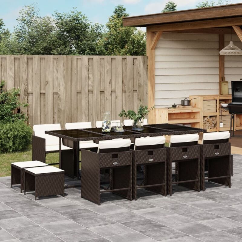 foto del prodotto set da pranzo da giardino 13pz con cuscini marrone polyrattan vidaxl