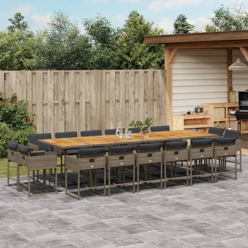 foto del prodotto set da pranzo da giardino 17pz con cuscini grigio in polyrattan vidaxl